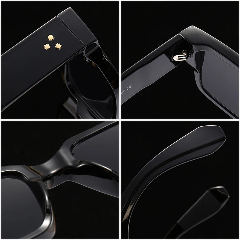 Ins Popular Fashion Square Rivets Men Sunglasses Vintage Punk Gradient Women Trending Dark Green Sun Glasses Shades UV400