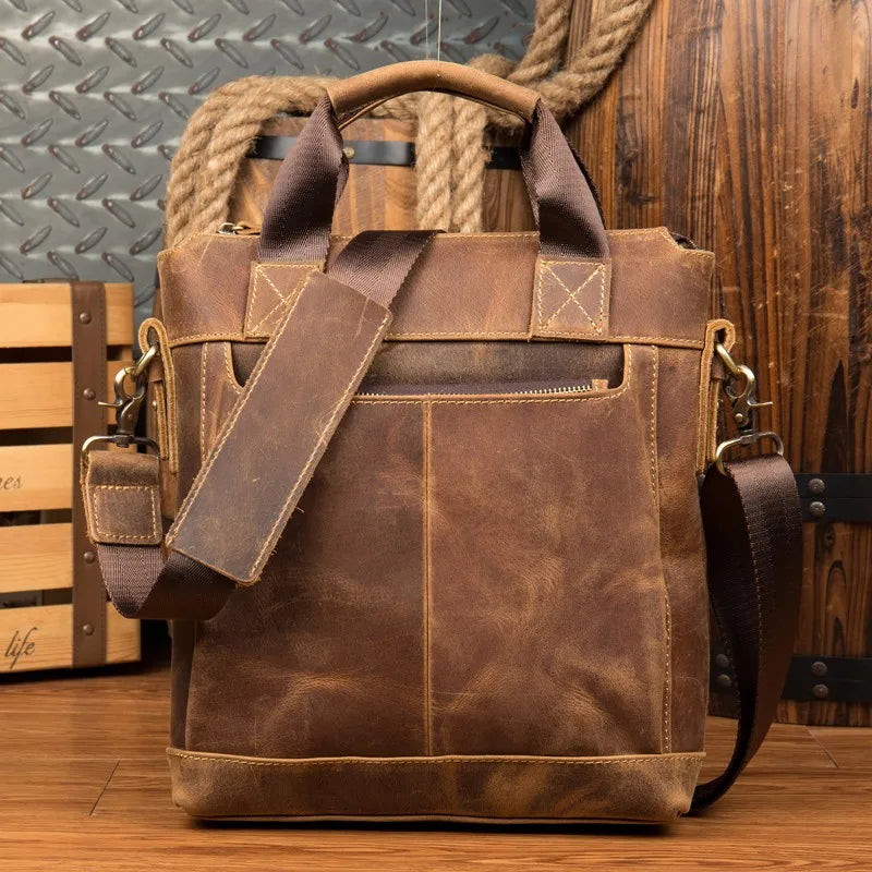 Leather Men'S Bag Crazy Horse Leather Retro Handbag Leather Crossbody Bag Handmade Shoulder Bag Computer Bag