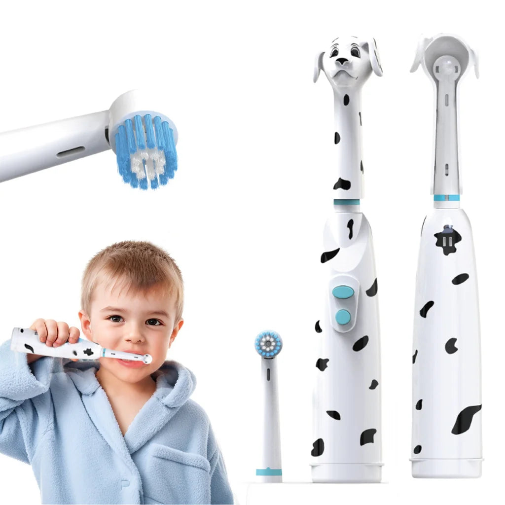 Children'S Electric Toothbrush Kids Baby Spotted Dog Features Dust Cover Cartoon Type Children round Head Battery