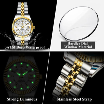 Luxury Watch for Woman Luminous Waterproof Date Stainless Steel Ladies Watch Fashion Casual Quartz Women'S Watches Gift