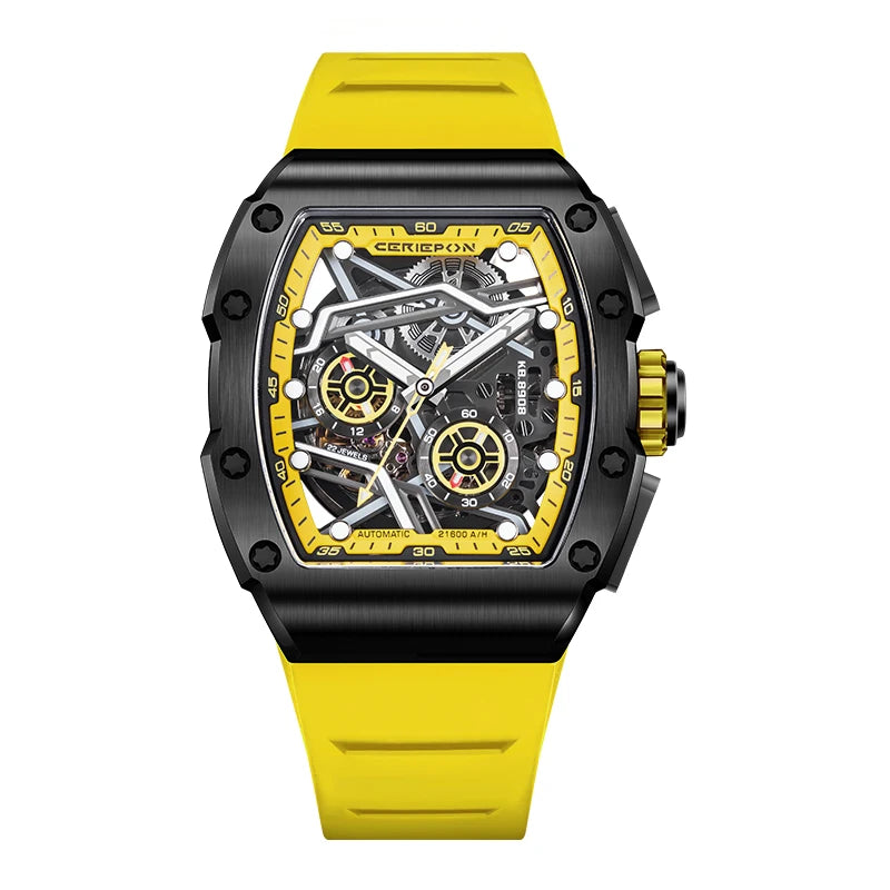 2025 Fashion Customized Mens Watch Skeleton Automatic Mechanical Movement Watches for Man Luxury Brand Rubber Strap Reloj Hombre