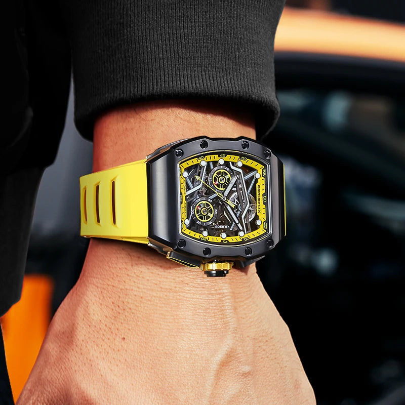 2025 Fashion Customized Mens Watch Skeleton Automatic Mechanical Movement Watches for Man Luxury Brand Rubber Strap Reloj Hombre