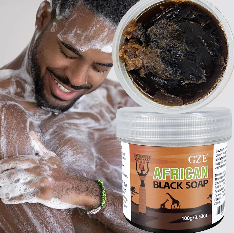 African Black Soap 3-In-1 Face, Hair, and Body Cleanser - Deeply Cleanses and Moisturizes Skin and Hair, Natural Ingredients