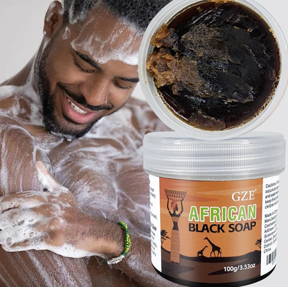 African Black Soap 3-In-1 Face, Hair, and Body Cleanser - Deeply Cleanses and Moisturizes Skin and Hair, Natural Ingredients