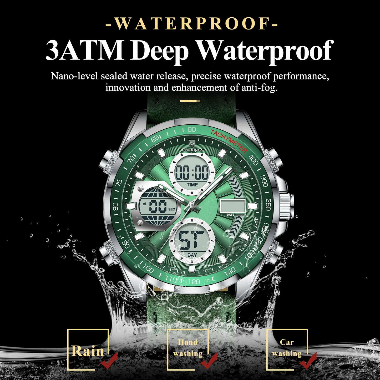 LED Luxury Men Watch Luminous Week Date Dual Time Display Digital Man Clock Alarm Electronic Men'S Quartz Watches Reloj
