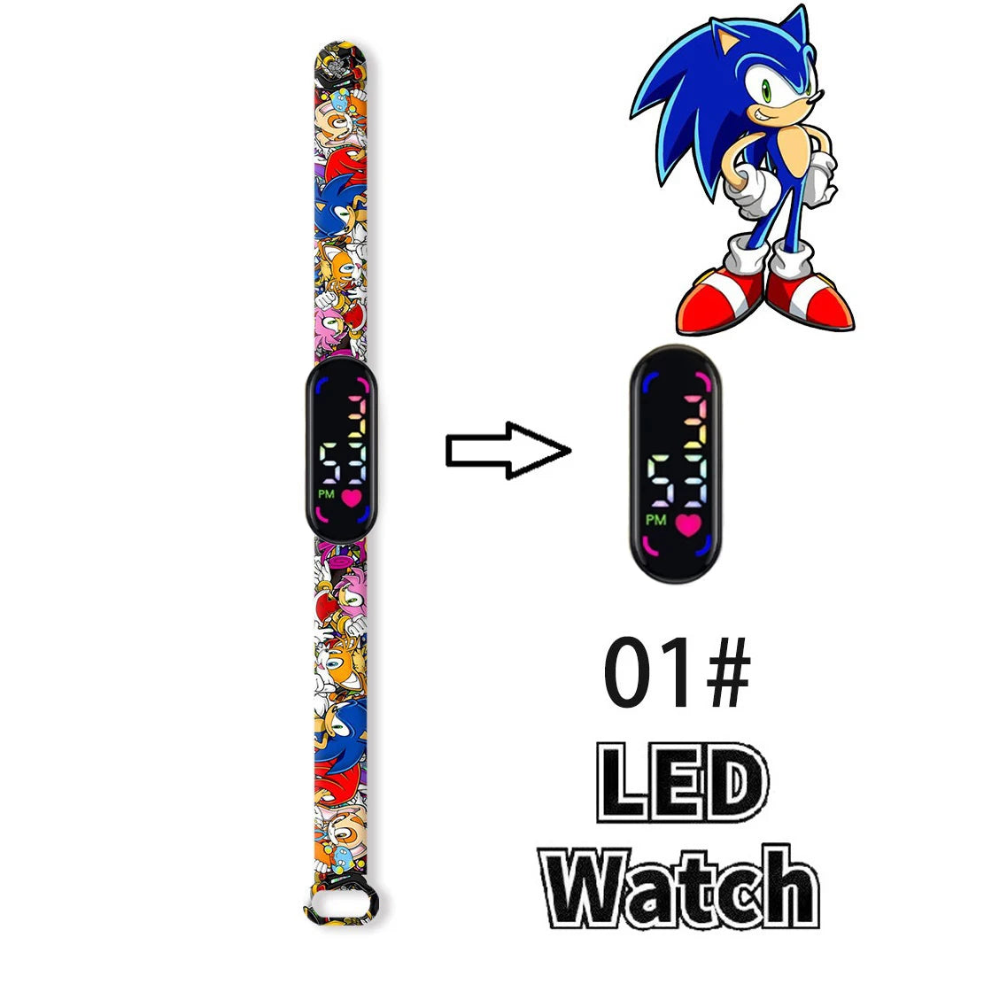 Sonic Children'S Watches Anime Character Luigi Luminous Bracelet Watch LED Touch Waterproof Sports Kids Gifts Watch