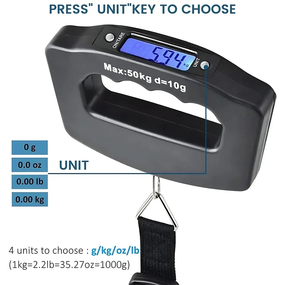 50Kg Digital Luggage Scale Portable Suitcase Scale Handheld Electronic Scales Backlight Digital Display Travel Accessories