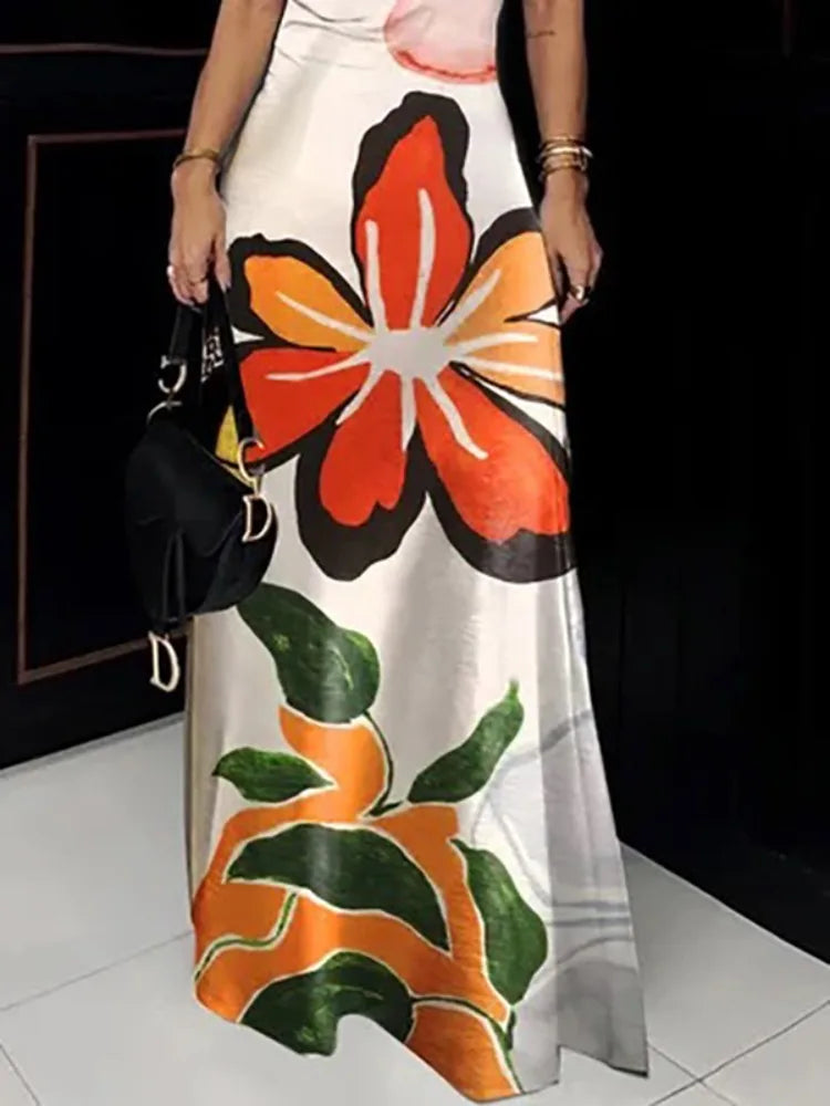 Freeacy Women'S Floral Printed Halter Maxi Dress 2025 New Off-Shoulder Sleeveless Elegant Party Dresses Slim Fit Evening Gowns