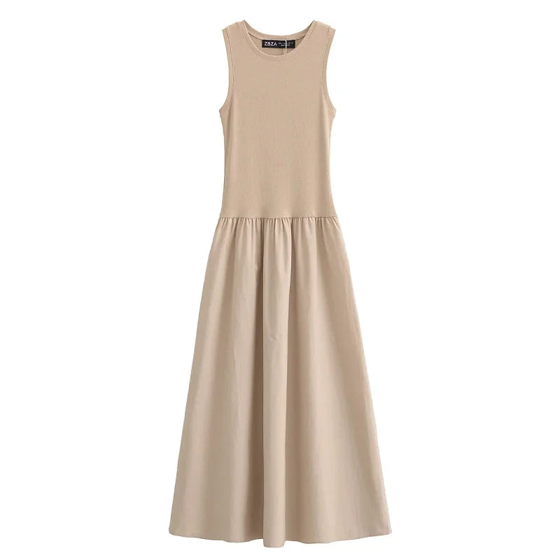 Khaki Elegant Long Dresses 2025 Women'S Spring Sleeveless Black Dresses Fashion Casual Party Y2K Dress Vestidos for Female
