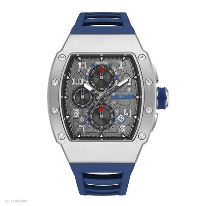 316 Stainless Steel Quartz Watch for Men Fashion Waterproof Luminous Chronograph Wristwatch with Auto Date Silicone Strap