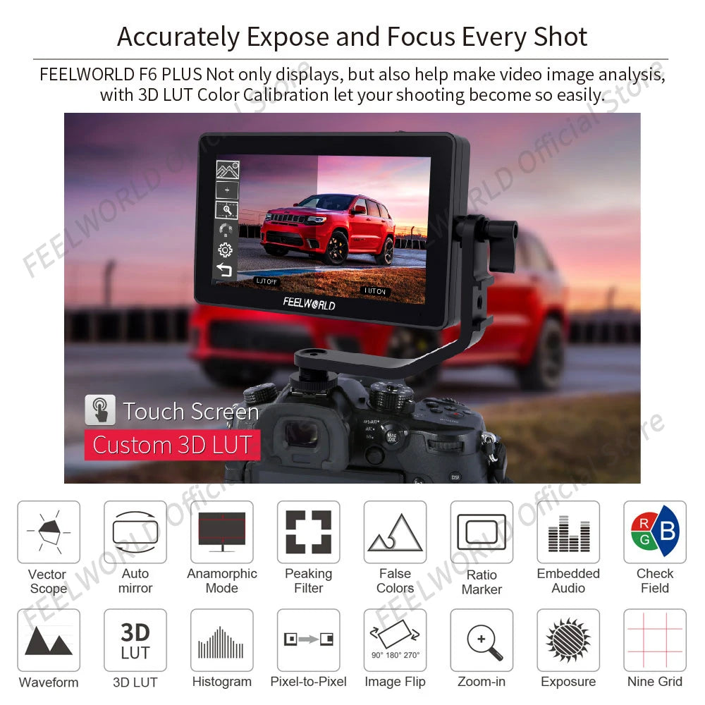 F6 plus V2 6 Inch 3D LUT Touch Screen Camera DSLR Field Monitor IPS FHD 1920X1080 Video Focus Assist Support 4K HDMI