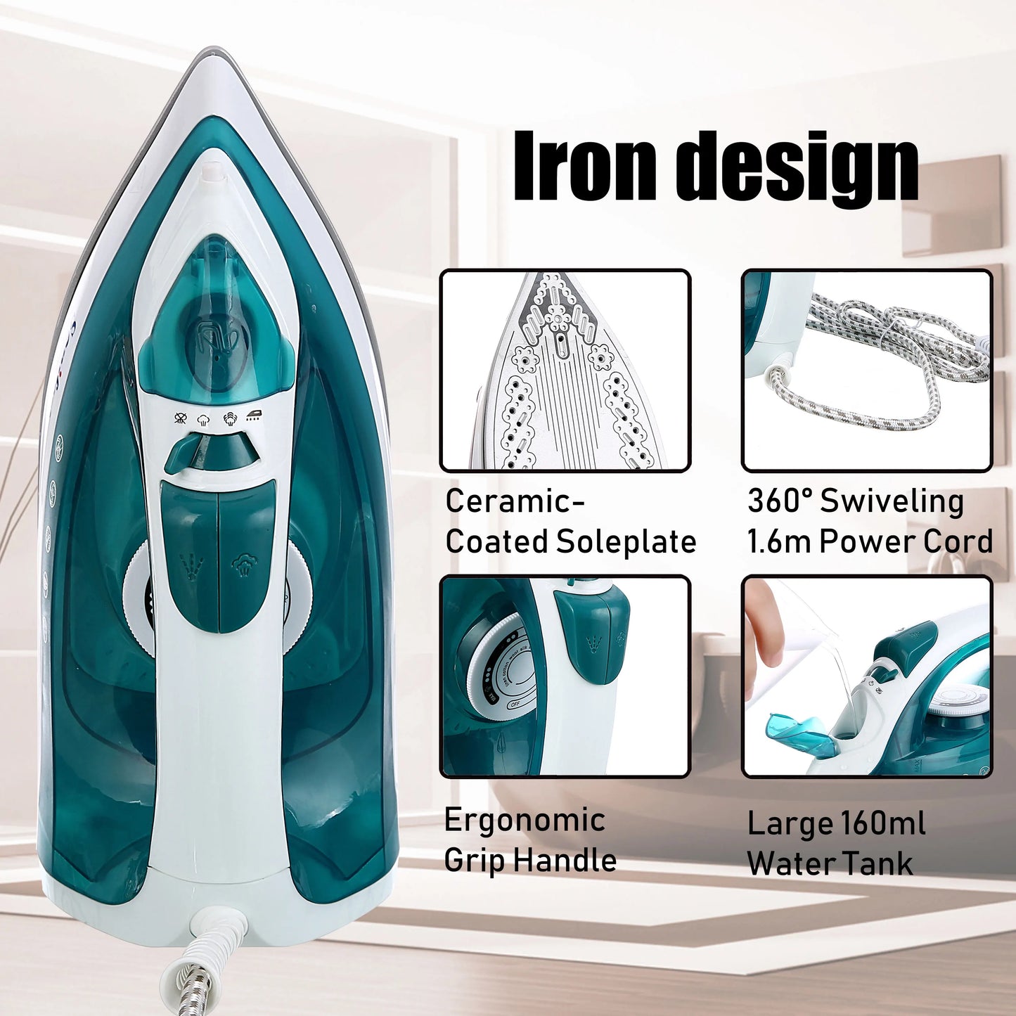 Electric Iron Portable Mini Garment Steamer Steam Iron for Clothing Iron Adjustable Ceramic Soleplate Iron for Ironing