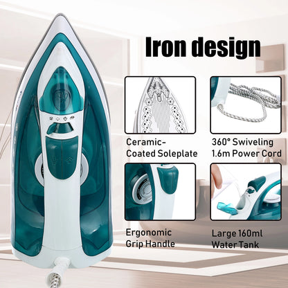 Electric Iron Portable Mini Garment Steamer Steam Iron for Clothing Iron Adjustable Ceramic Soleplate Iron for Ironing
