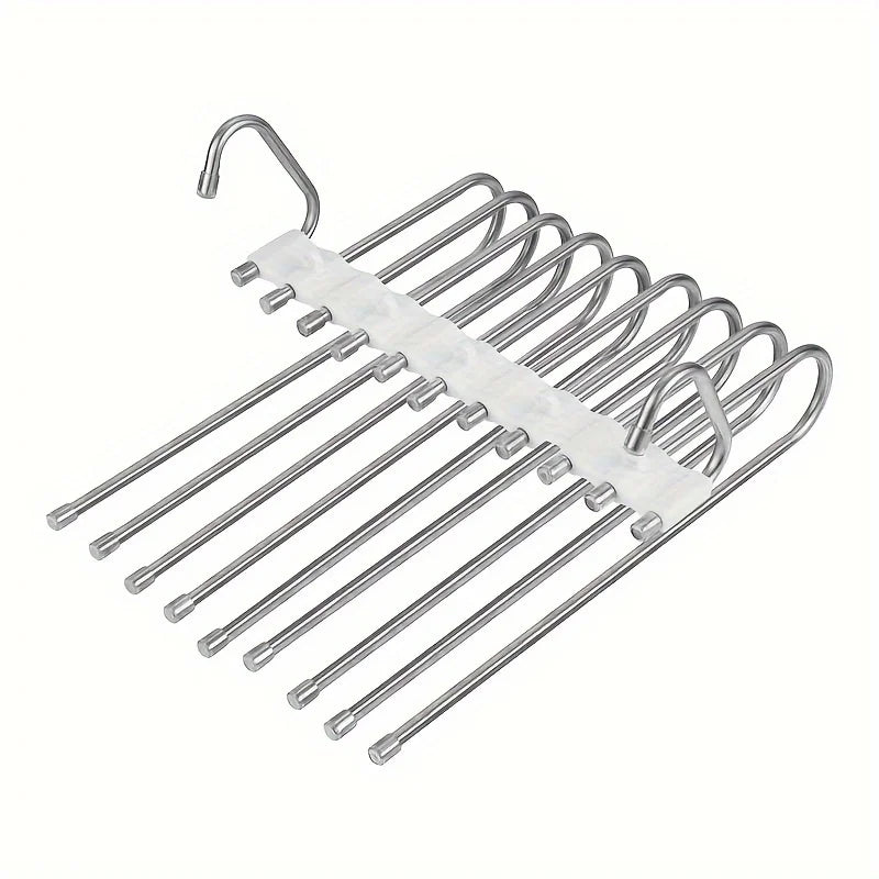 9-Layer Folding Polished Stainless Steel Pants Rack Storage Tool and Hook Multifunctional S-Shaped Closet Organizer