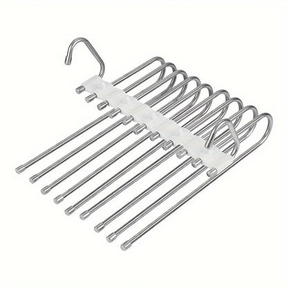 9-Layer Folding Polished Stainless Steel Pants Rack Storage Tool and Hook Multifunctional S-Shaped Closet Organizer