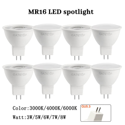 10-Pack MR16 GU5.3 LED Spotlight Bulbs, Compatible with 50W Halogen, AC 110V/220V/12V, Ideal for Home Lighting