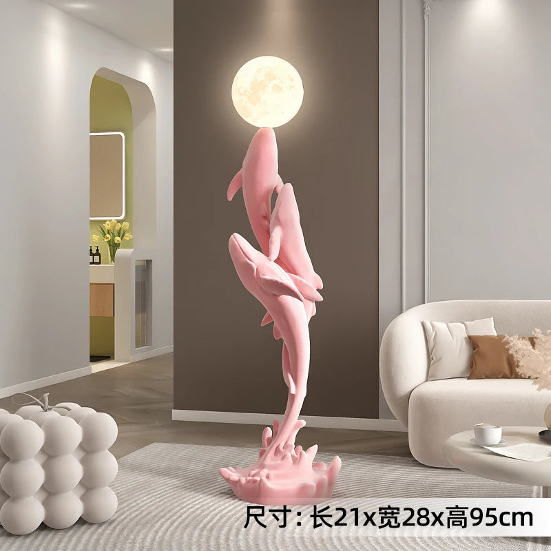 Home Decor Luminous Whale Statue Large Floor Decor Nordic Living Room Auspicious Animal Sculpture Art Ornament Housewarming Gift