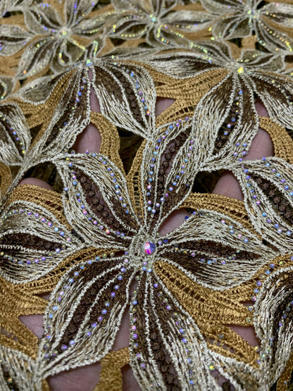 2025 Premium African Guipure Cord Lace with Crystal Nigerian Luxury Evening Dress Water Soluble Lace Fabric for Woman Asoebi