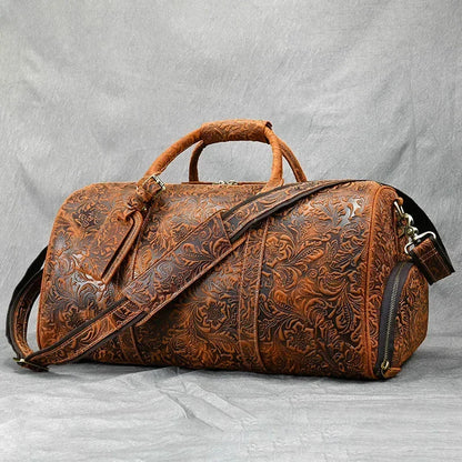 52Cm Vintage Genuine Leather Travel Bag for Men Crazy Horse Leather Travel Duffle Large Shoulder Bag Cowhide Bag Weekend Bag