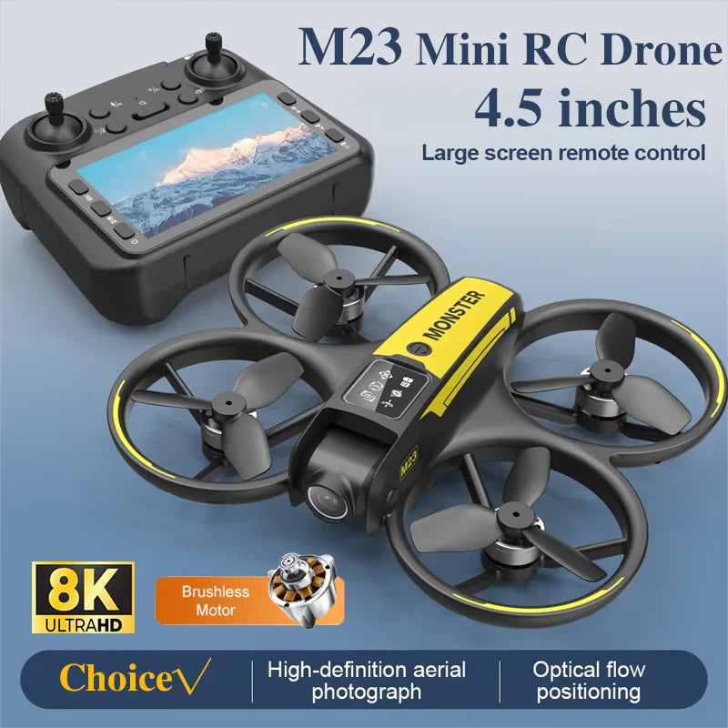 M23 Mini RC Drone 8K HD Camera Screen Control Remote Control Wifi Hold for Selfie and Aerial Shots RC Helicopter for Gifts Toys