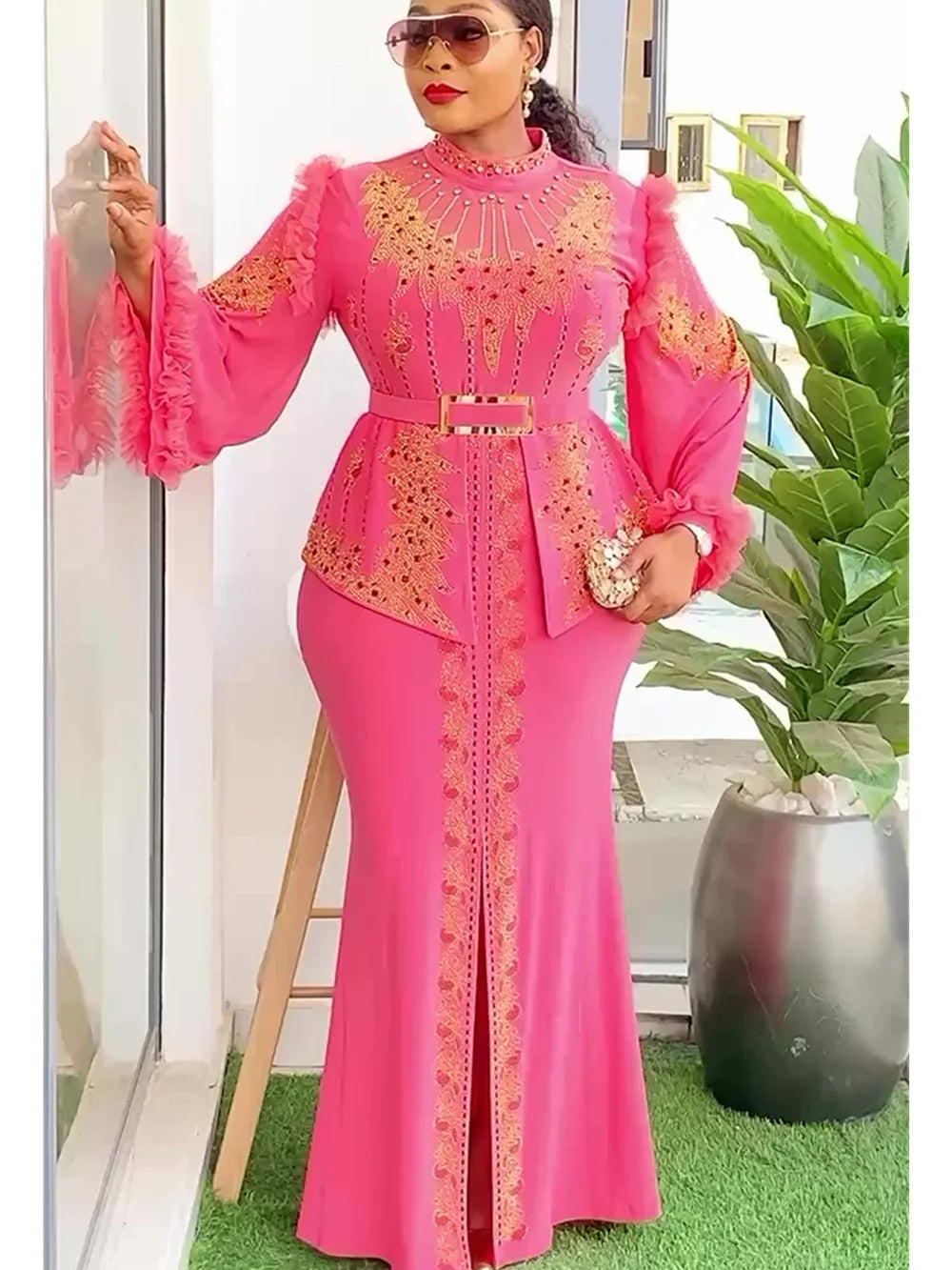 Plus Size African Party Dresses for Women 2025 New Fashion Dashiki Ankara Wedding Evening Gown Elegant Turkey Muslim Maxi Dress