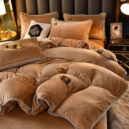 Luxury Milk Fleece Supper Ultra-Thick Bedding Set Queen Size High End Warm Winter Duvet Cover Set Warmth Comforter Bedding Sets