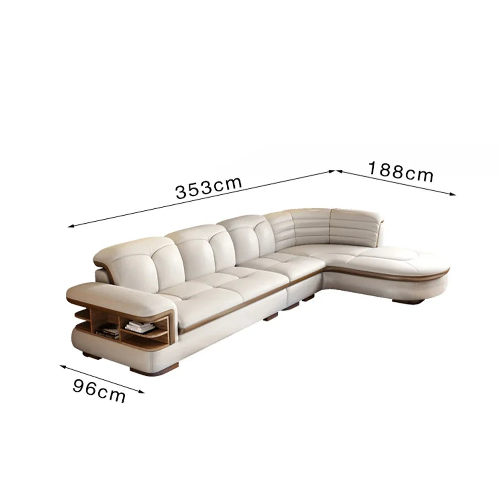 Luxury L-Shaped Genuine Leather Sectional Sofa Sets with USB, Bluetooth Speaker -  Living Room Italian Leather Couches