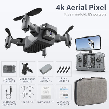 Mini Drone 4K HD Camera Aerial Aircraft Air Pressure Fixed Height Folding Pocket Remote Control Airplane Toys for Kids Gift