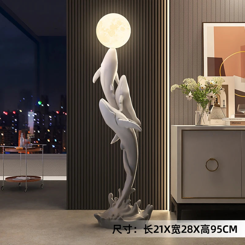 Home Decor Luminous Whale Statue Large Floor Decor Nordic Living Room Auspicious Animal Sculpture Art Ornament Housewarming Gift