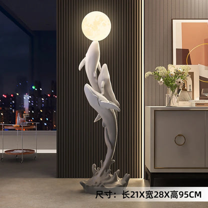 Home Decor Luminous Whale Statue Large Floor Decor Nordic Living Room Auspicious Animal Sculpture Art Ornament Housewarming Gift