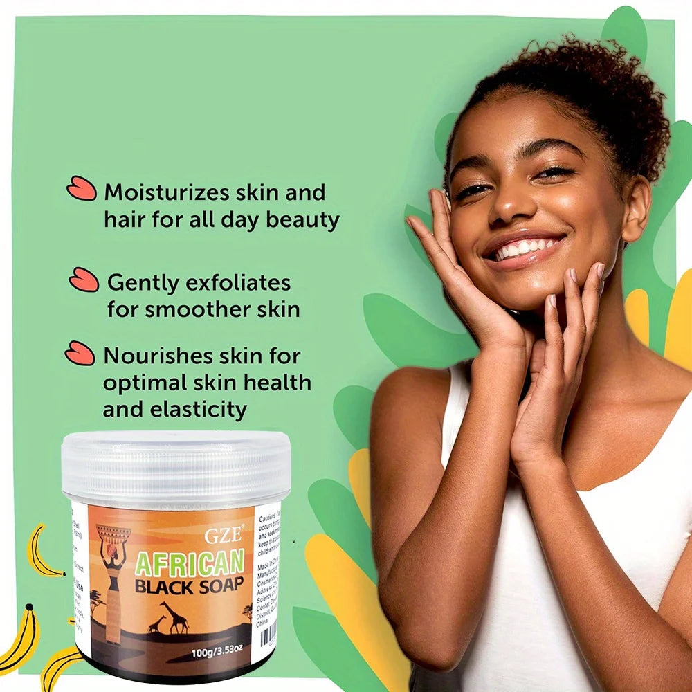 African Black Soap 3-In-1 Face, Hair, and Body Cleanser - Deeply Cleanses and Moisturizes Skin and Hair, Natural Ingredients