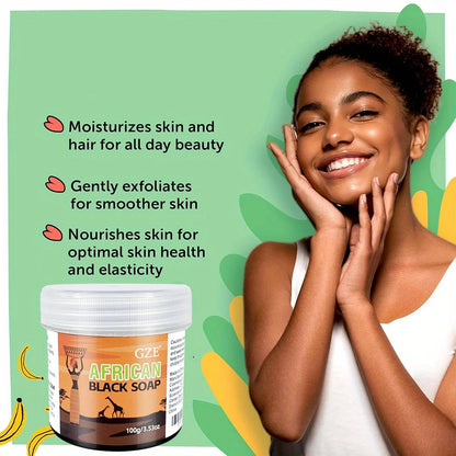 African Black Soap 3-In-1 Face, Hair, and Body Cleanser - Deeply Cleanses and Moisturizes Skin and Hair, Natural Ingredients