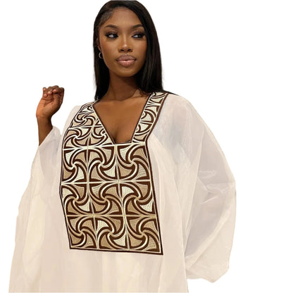 African Attire for Women White Abaya Embroidery plus Size Elegant Party Church Dress with Scarf