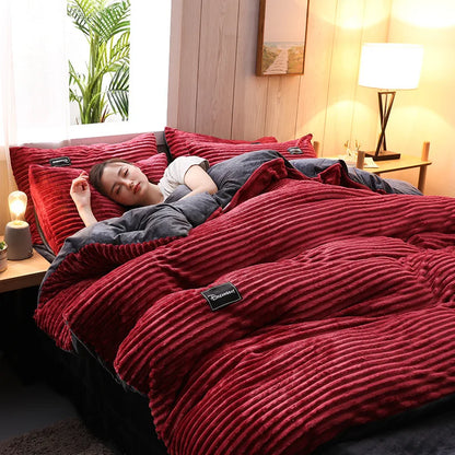 3Pcs Duvet Cover Winter Warm Bedding Sets Double Quilt Cover King Twin Queen Size Bed Thick Flano Coral Fleece with Pillowscase
