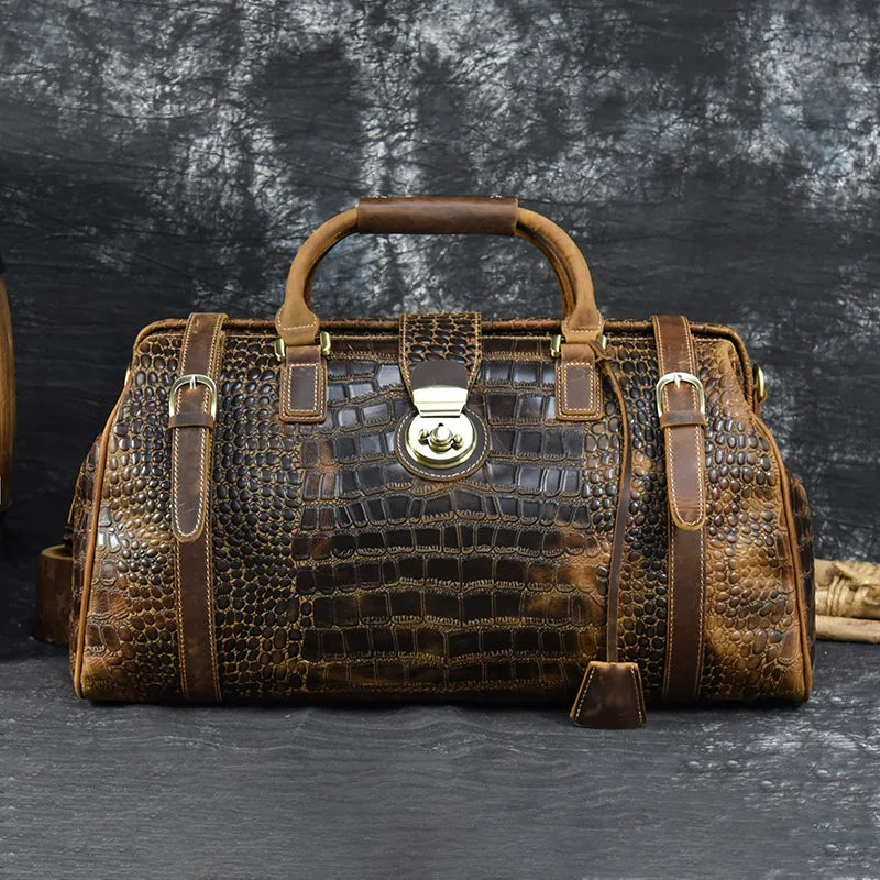 Leather Weekender Bag for Man Vintage Cow Leather Travel Luggage Bag Leather Crossbody Shoulder Bag Travelling Handbag
