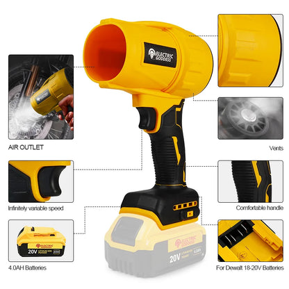 Electric Goddess Brushless Cordless Electric Air Blower Turbo Jet Fan Handheld Dust Blowing Tool for Dewalt 20V Battery Pin