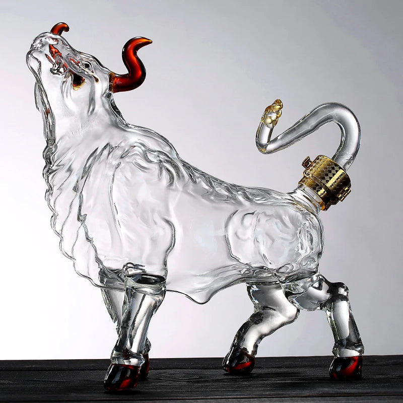 1000Ml Cattle Glass the Wine Bottle Fruit Juice Whisky Borosilicate Animal Arts and Crafts Ornament Decoration for Bar Gift