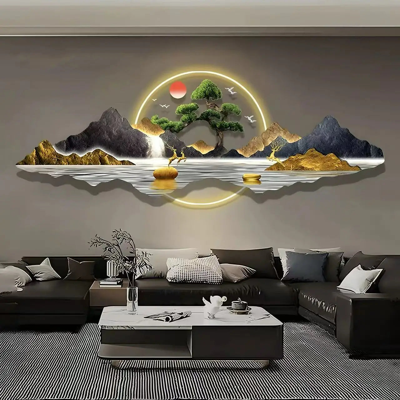 Acrylic Carved LED Light Hanging Painting, New Living Room, Office Sofa, Background Wall Decoration Painting, Rizhao Jinshan