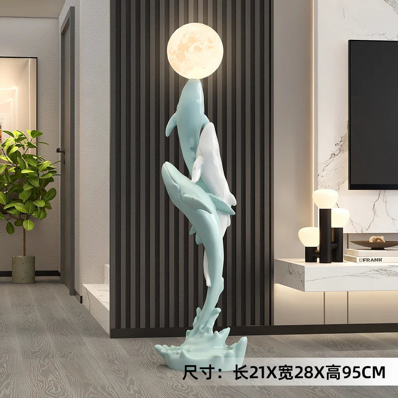 Home Decor Luminous Whale Statue Large Floor Decor Nordic Living Room Auspicious Animal Sculpture Art Ornament Housewarming Gift