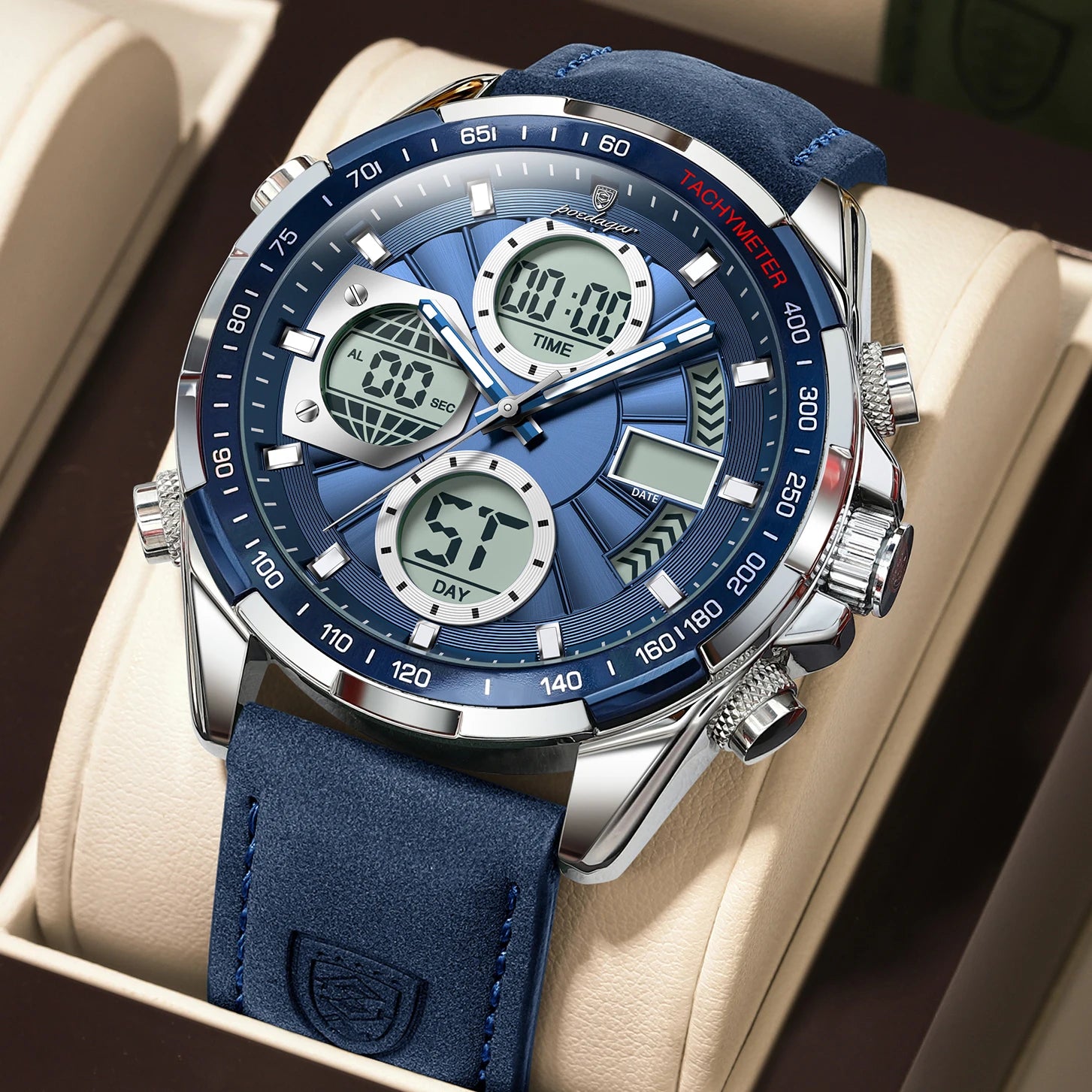 LED Luxury Men Watch Luminous Week Date Dual Time Display Digital Man Clock Alarm Electronic Men'S Quartz Watches Reloj