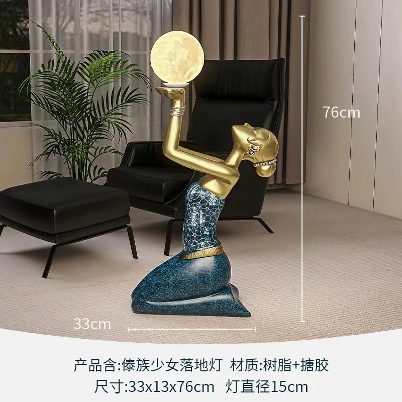 Retro Ethnic Kneeling Girl Statue Home Floor Decoration Interior Art Accessories Creative Statue Storage Tray Modern Home Gifts