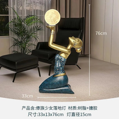 Retro Ethnic Kneeling Girl Statue Home Floor Decoration Interior Art Accessories Creative Statue Storage Tray Modern Home Gifts