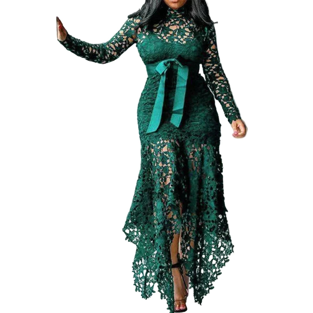 Ladies Elegant Lace Maxi Dress Women Wedding Evening Party Bodycon Long Sleeve Dresses plus Size Fashion