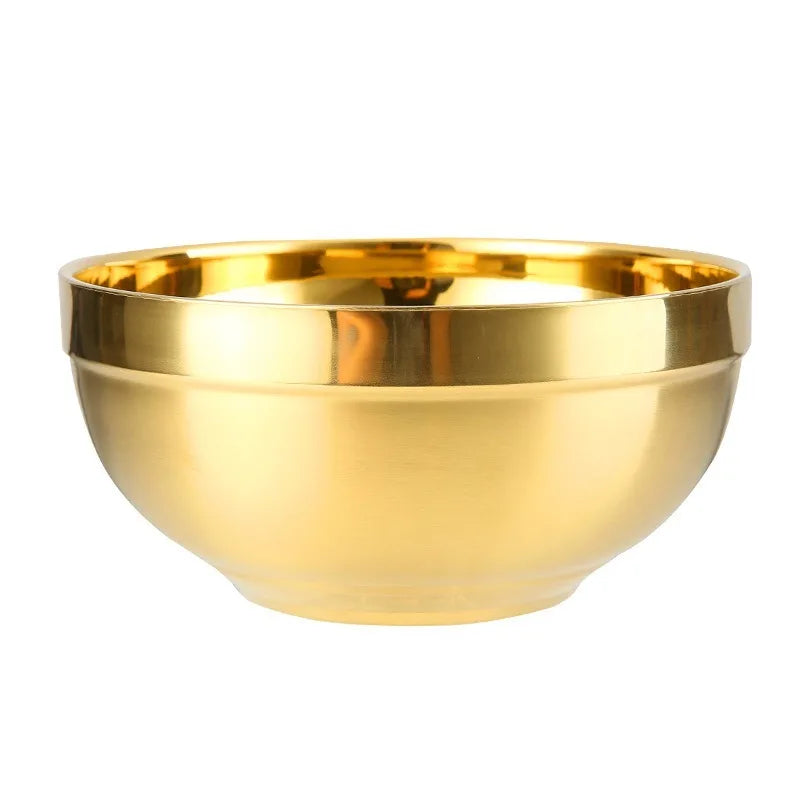 11/14Cmbowl Gold Childrenthick Double-Layer Heat-Prevention Ramen Ice Cream Fruit Soup Noodle 304 Stainless Steel