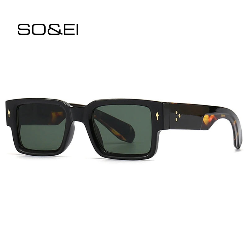 Ins Popular Fashion Square Rivets Men Sunglasses Vintage Punk Gradient Women Trending Dark Green Sun Glasses Shades UV400