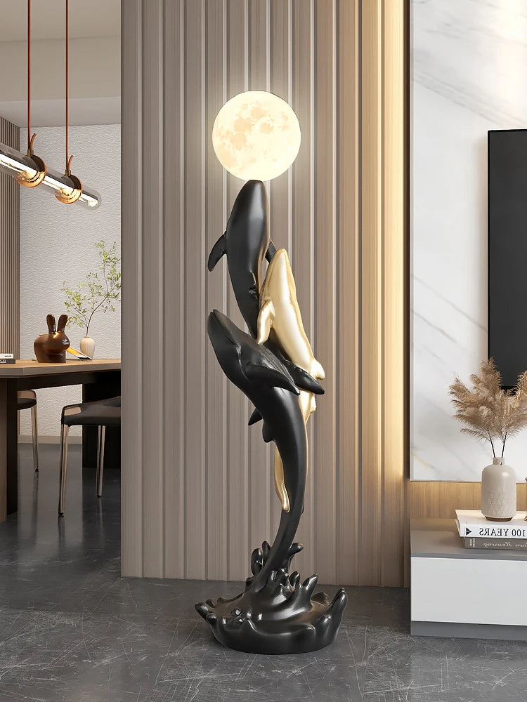 Home Decor Luminous Whale Statue Large Floor Decor Nordic Living Room Auspicious Animal Sculpture Art Ornament Housewarming Gift