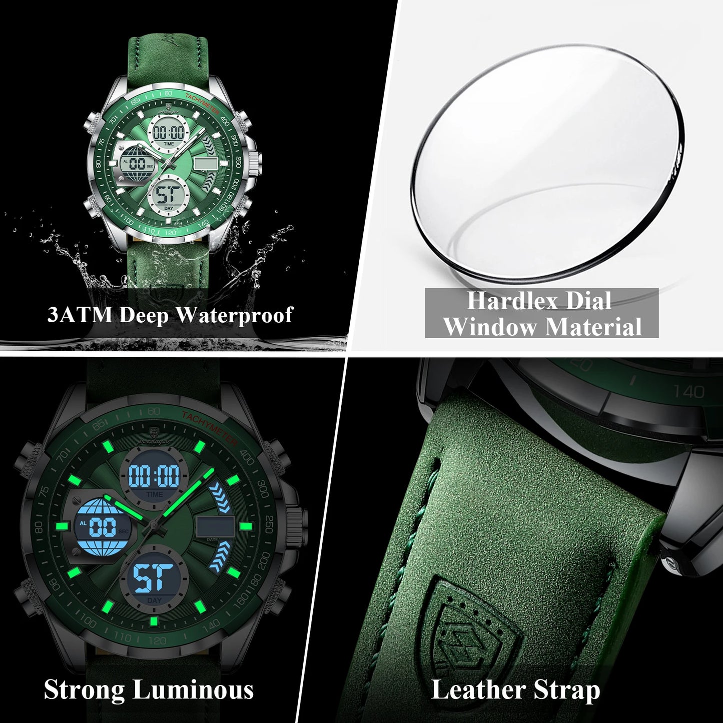 LED Luxury Men Watch Luminous Week Date Dual Time Display Digital Man Clock Alarm Electronic Men'S Quartz Watches Reloj