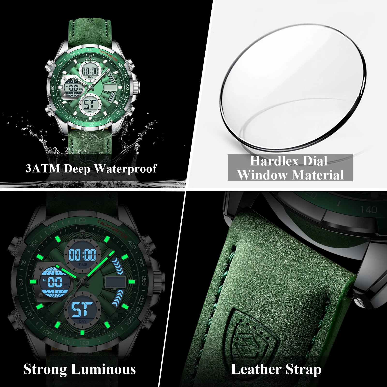 LED Luxury Men Watch Luminous Week Date Dual Time Display Digital Man Clock Alarm Electronic Men'S Quartz Watches Reloj