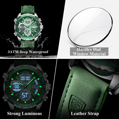 LED Luxury Men Watch Luminous Week Date Dual Time Display Digital Man Clock Alarm Electronic Men'S Quartz Watches Reloj