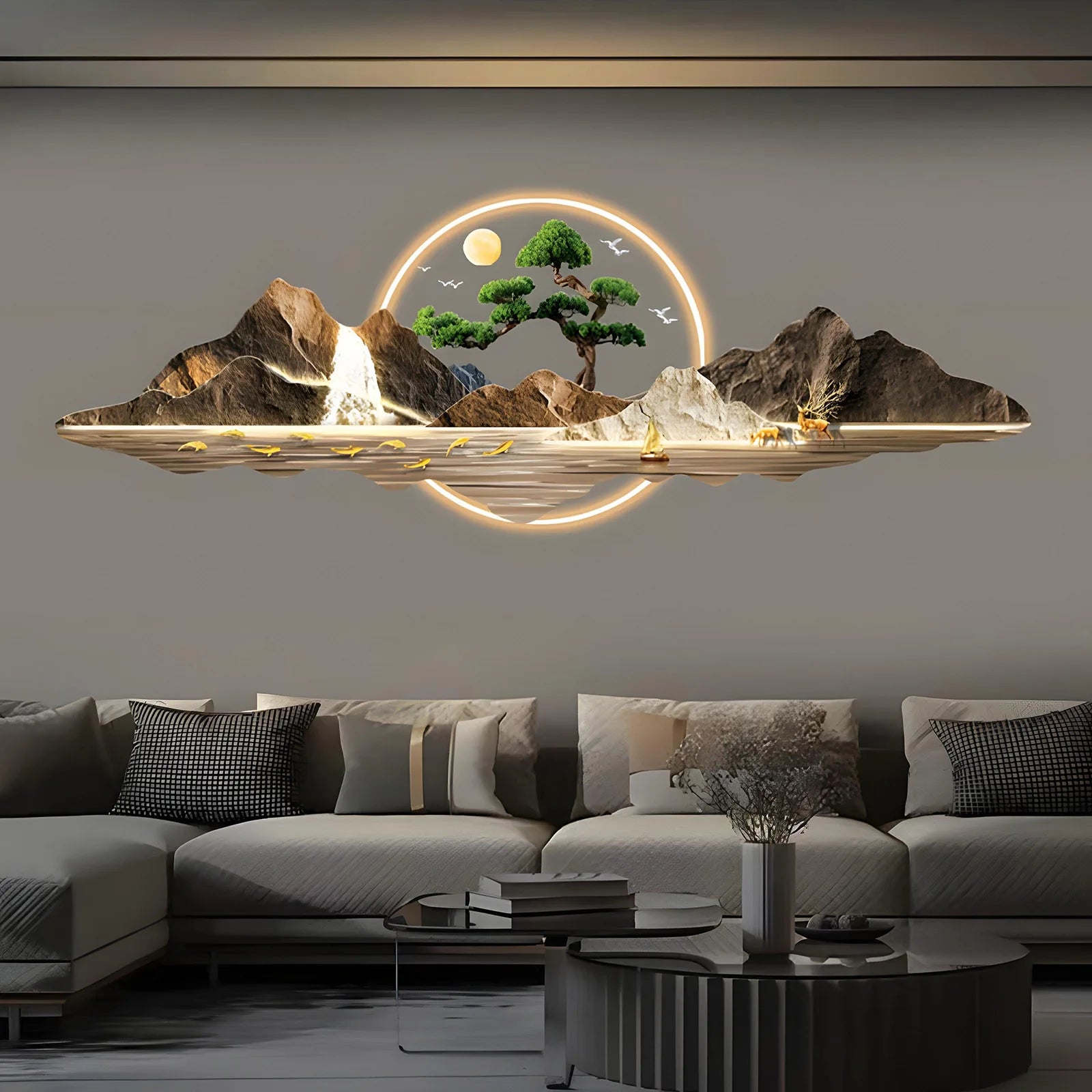 Acrylic Carved LED Light Hanging Painting, New Living Room, Office Sofa, Background Wall Decoration Painting, Rizhao Jinshan